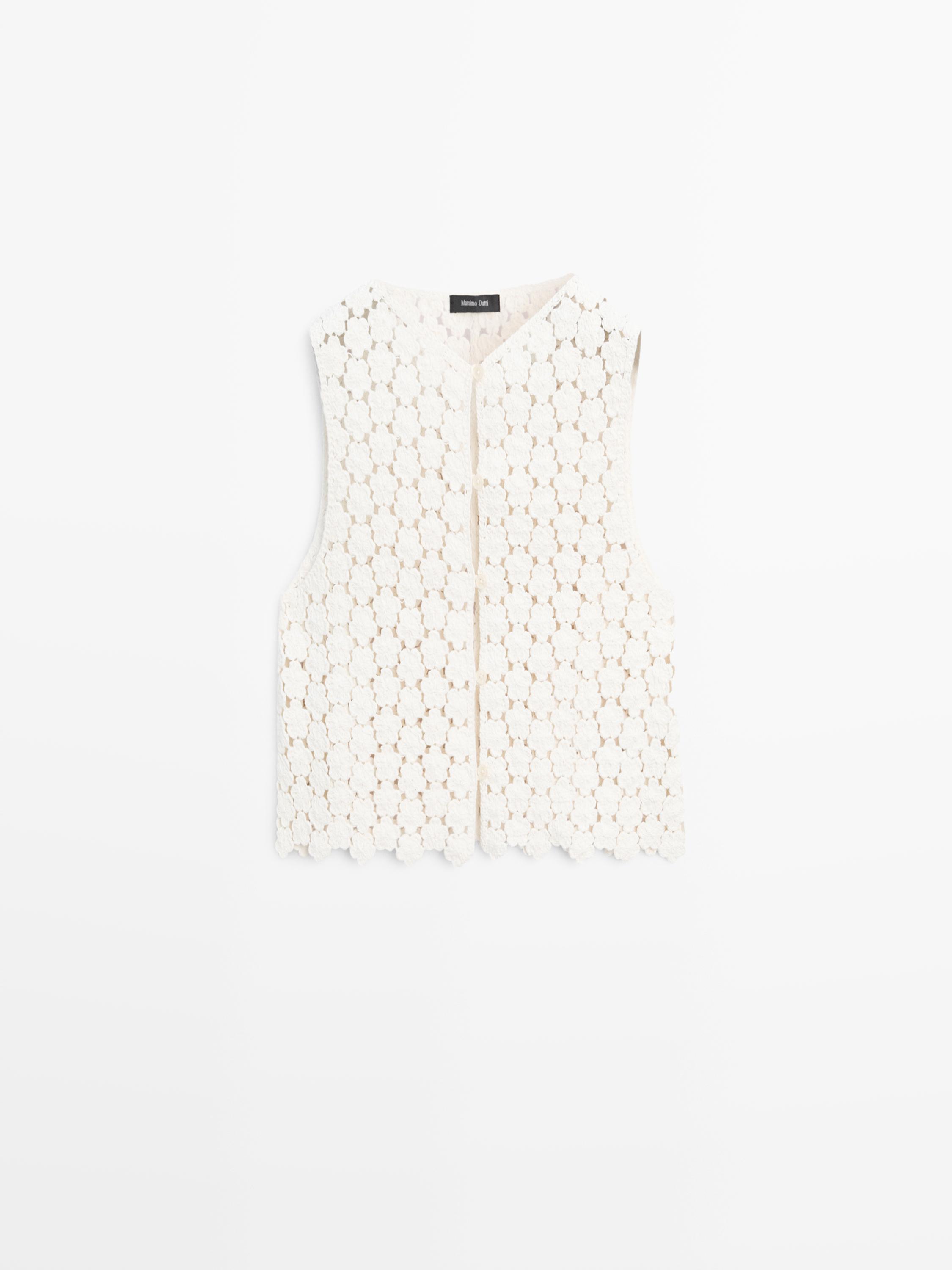 Cotton crochet vest with floral details